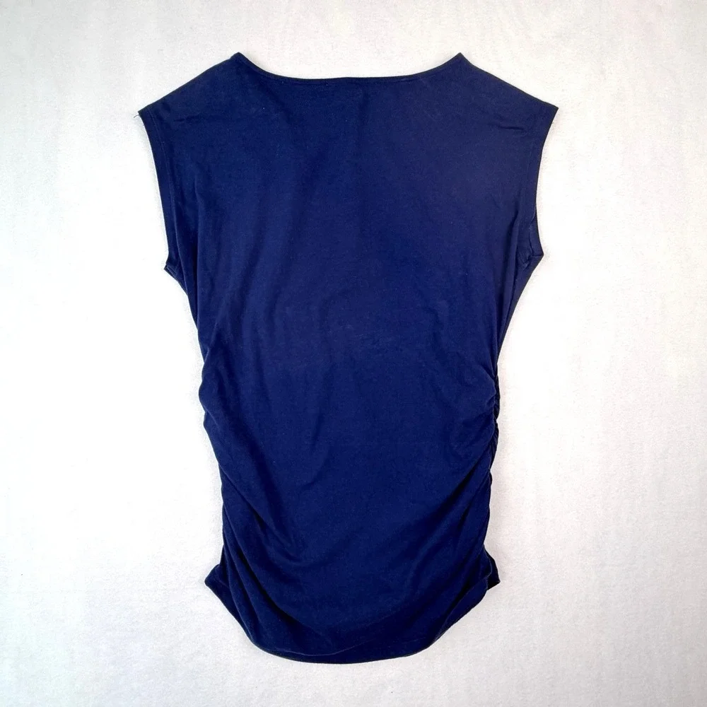 Michael Kors Shirt Womens Medium Navy Gold Shoulder Zipper Rouched Sleeveless